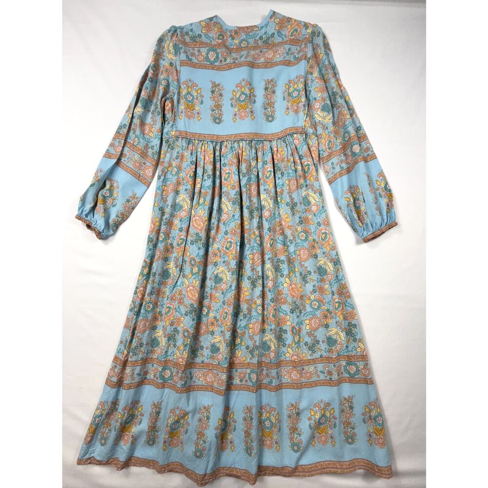 R.Vivimos turquoise and peach Sz 6 floral boho long-sleeve midi dress - Picture 7 of 12